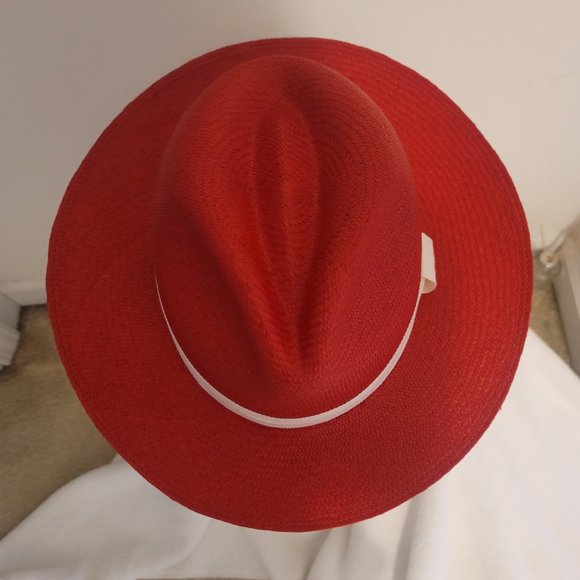 Unisex Classic Red with cream hatband Panama Flex fit Hat Handmade